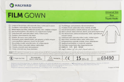 Halyard 69490 Film Gown Blue Universal Thumb Hooks - Box of 15 (x)